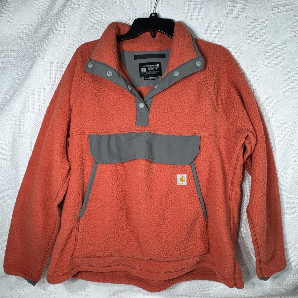 Carhartt Fleece Pullover Sherpa Snap Front Orange Women Large‎